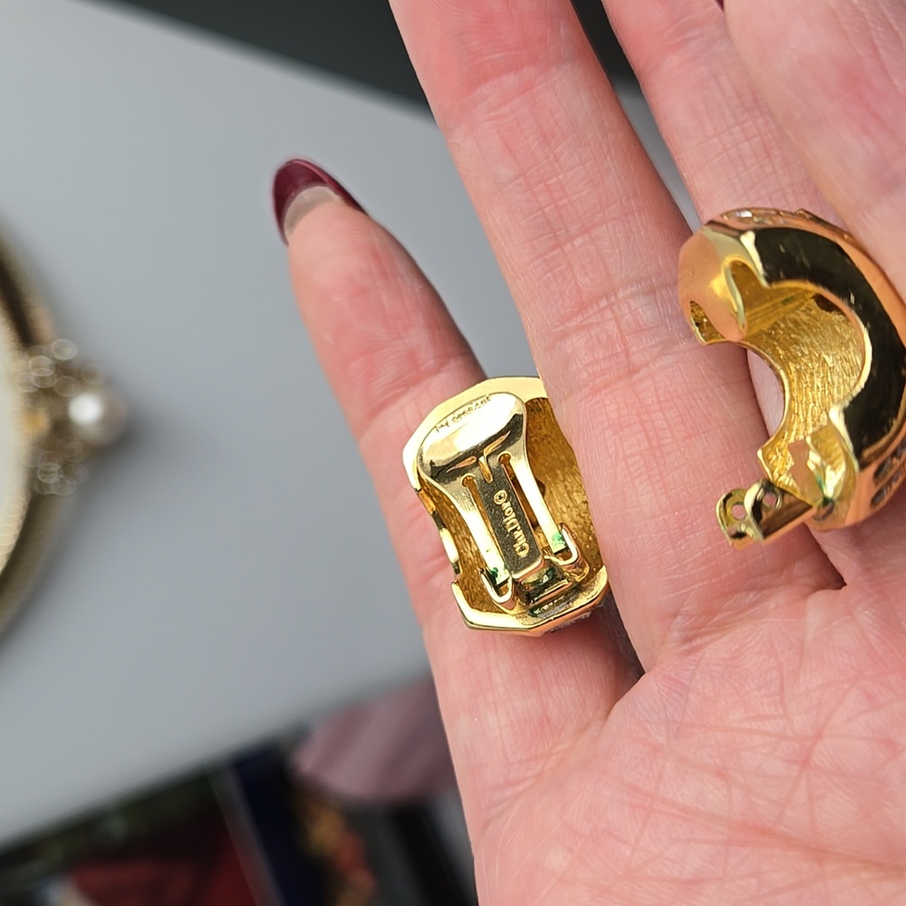 Christan Dior Gold Plated Earrings Clip On With Crystal / Amethyst  Repaired - Picture 10 of 16